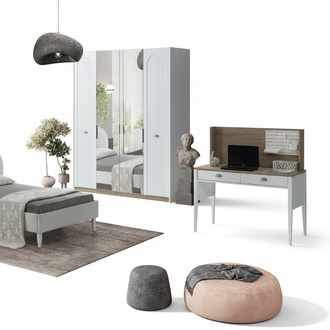 Kleiderschrank Schreibtisch Set Modernes Design Weiß Stilvolles Kinderzimmer