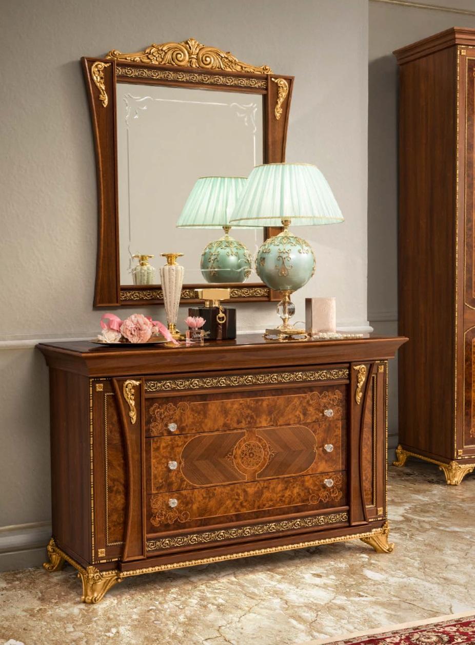 Kommoden Italienische Set Möbel 2tlg. Kommode mit Spiegel Massivholz Sideboard
