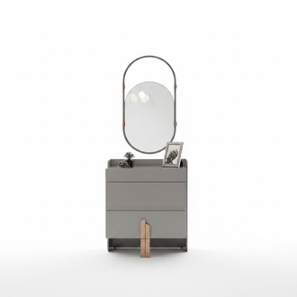 Kommode Nachtschrank Nachtkommode mit Oval Spiegel Hochglanz Edelstahl