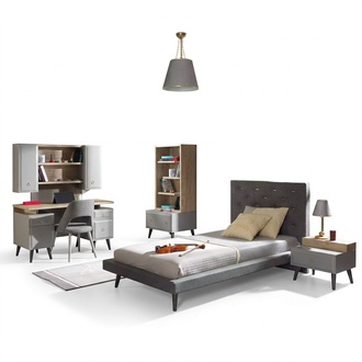 Komplete Jugendbett Kindermöbel Kinderzimmer Bett Holz Grau Set 5tlg