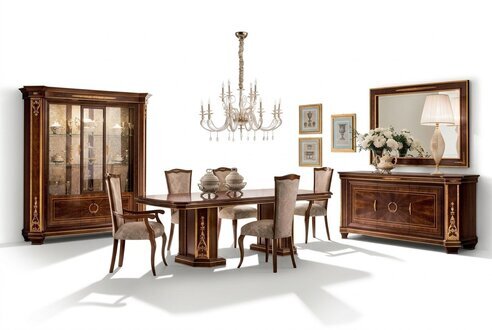 Komplett Esszimmer Vitrine Tisch 6x Stühle Kommode Spiegel Set Garnitur
