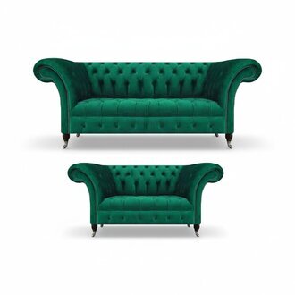 Komplett Grün Sofagarnitur 2x Sofas Chesterfield Einrichtung Textil Polstersofa