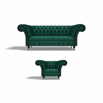 Komplett Grüne Chesterfield Couchgarnitur Designer Sessel Dreisitzer