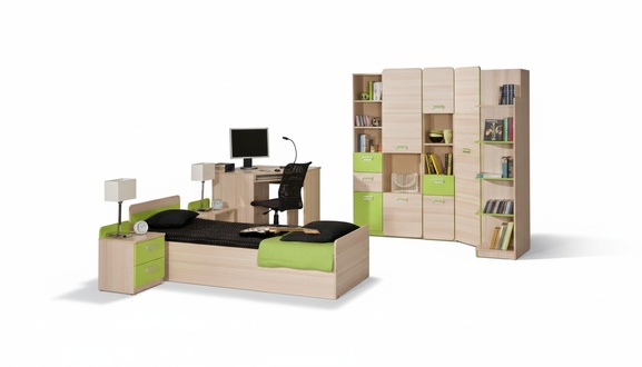 Komplett Jugendzimmer 8-tlg. Schrank Schreibtisch Bett Kommode Regale