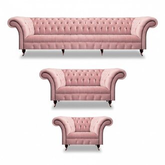 Komplett Rosa Sofagarnitur 3tlg Wohnzimmer Chesterfield Polstermöbel