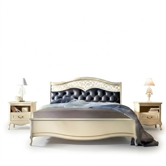 Komplett Schlafzimmer Bett + 2x Nachttische Klassisches Holzmöbel Chesterfield