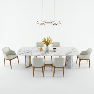 Komplett Set Esstisch + 6 Stühle Esszimmer Deko Set Ess Gruppe Holz Tisch