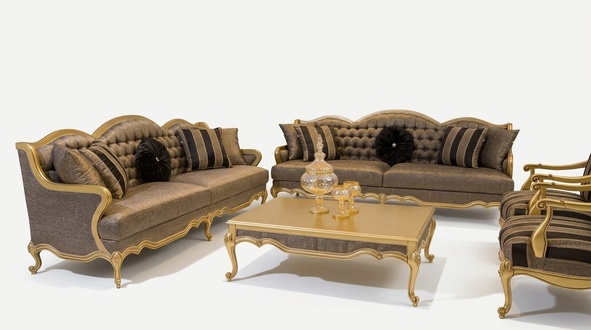 Komplett Set Sofagarnitur 3+3+1+1 Sitz Sofas Couchtisch Barock Rokoko 5tlg