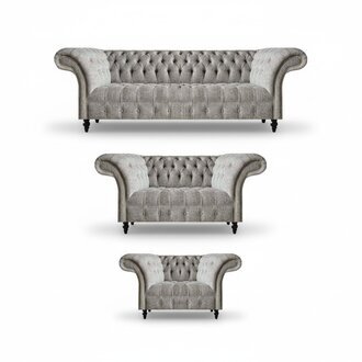 Komplett Sofa Set 3tlg Chesterfield Sitzmöbel Textil Stoff Sessel Wohnzimmer