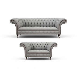 Komplett Sofagarnitur Chesterfield Grau 2tlg Luxus 2x Sofas Wohnzimmer