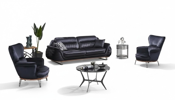 Komplett Sofas 3+1+1 Sitzer Wohnzimmer Schwarz Luxuriöse Sofagarnitur