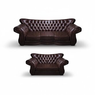 Komplett Sofas Dreisitze mit Zweisitzer Couch Leder Sitzmöbel Chesterfield