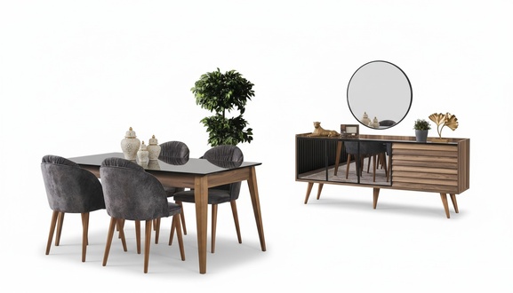 Komplette Braune Esszimmer Garnitur Esstisch 4x Stühle Sideboard 7tlg