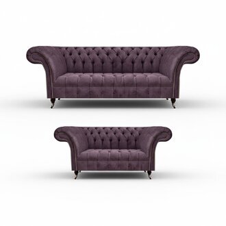 Komplette Chesterfield Lila Sitzgarnitur 2x Sofas Dreisitzer 2-Sitzer