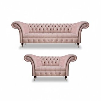 Komplette Chesterfield Rosa Couchgarnitur Wohnzimmer Designer Couch Set