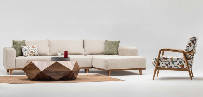Komplette Ecksofa L form Sessel Polstersofa Stoffsofa Beige Sofa Couch