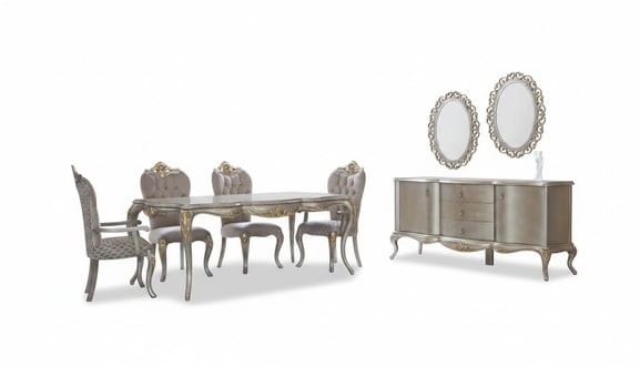 Komplette Essgruppe Tisch Sideboard Esszimmer Esstisch Holz Set 12tlg Beige