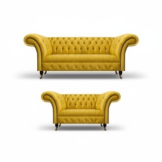 Komplette Gelbe Chesterfield Garnitur Edler Dreisitzer Zweisitzer Couch