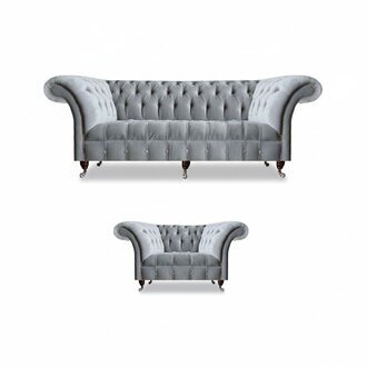 Komplette Graue Chesterfield Sitzmöbel Edler Lenhsessel 3-Sitzer Couch