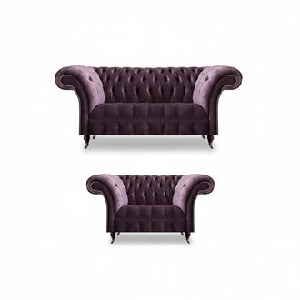 Komplette Lila Chesterfield Sitzgarnitur Textil Dreisitzer 2-Sitzer 2tlg