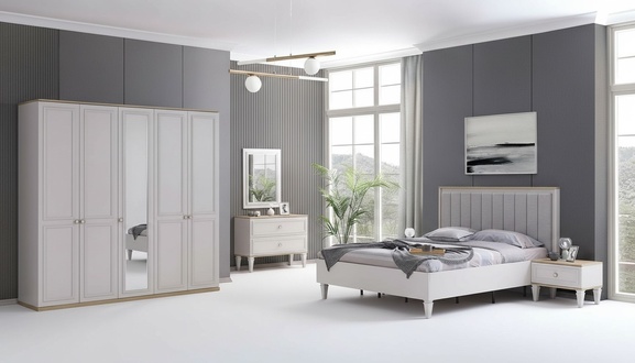 Komplette Schlafzimmermöbel Moderne Betten Holz 6tlg Schlafzimmer Grau