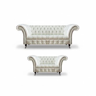 Komplette Weiße Chesterfield Sofagarnitur Moderner 3-Sitzer Luxus 2-er