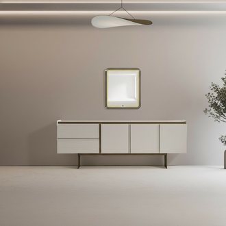 Konsole mit Spiegel aus Holz in Beigeton, eleganter Stil