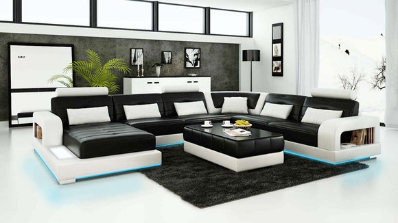 Ledersofa Couch Wohnlandschaft Modern Ecksofa Eck Garnitur Dekor Design