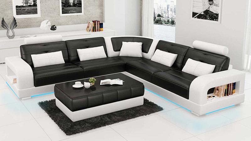 Ledersofa Couch Modern Wohnlandschaft Ecksofa Eck Garnitur Dekor Design