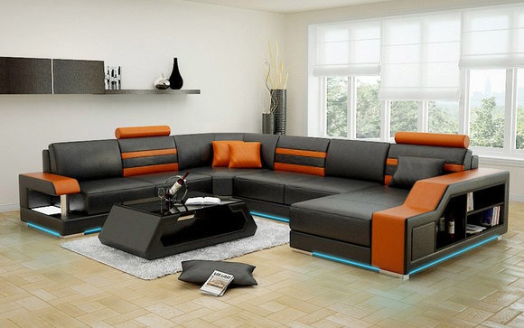 Ledersofa Couch Wohnlandschaft Ecksofa Eck Garnitur Modern Design Dekor Neu