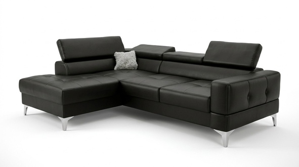 L-Form Möbel Design Schwarz Leder Holz Neu Modern Luxus Italien Ecksofa Couchen