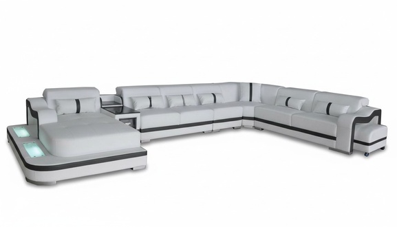 Leder Couch Polster Sitz Wohnlandschaft Design Modern Eck Garnitur Sofa mit USB