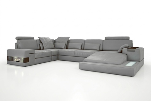 Leder Design Sofa Couch Polster Ecksofa Garnitur Wohnlandschaft Ecksofa mit USB