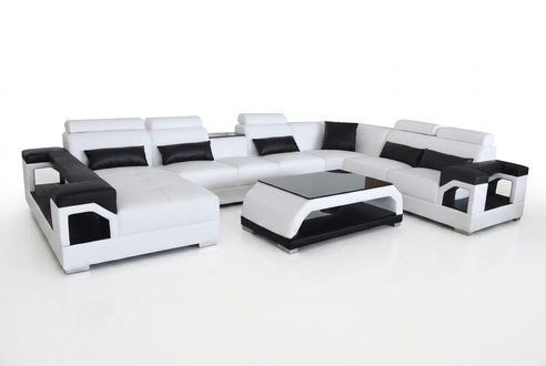 Leder Eck Couchen Sofa Moderne Sitz Couch Design Wohnlandschaft + Tisch + USB