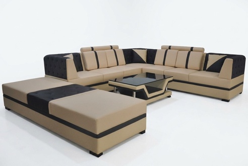 Leder Eck Sofa Couch Polster Sitz Wohn Landschaft Design Möbel Garnitur + USB