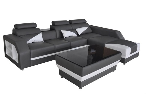 Leder Eck Sofa Couch Polster Couchen Sofas Wohnlandschaft Luxus Garnitur +Tisch