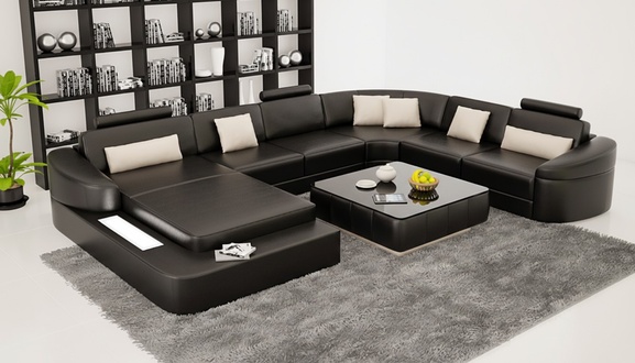 Leder Modern Couch Wohnlandschaft Ledersofa Sofagarnitur Möbel Sofa U-Form Neu