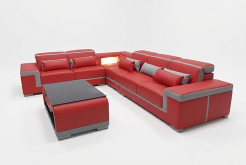 Leder Sofa mit USB Couch Eck Polster Garnitur Tisch Couchen LForm Wohnlandschaft