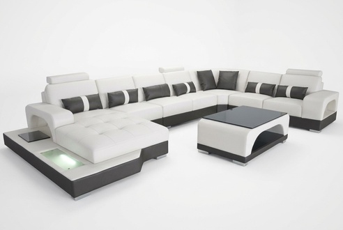 Leder Sofa mit USB Moderne Sitz Couch Polster Design Eck Couchen Wohnlandschaft