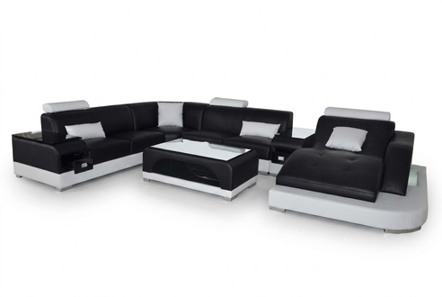 Leder Sofa Moderne Sitz Couch Design Polster Eck Couchen Wohnlandschaft + Tisch