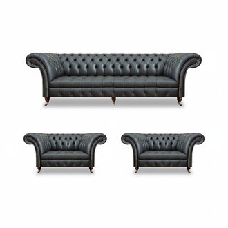 Leder Sofa Set 3tlg Sofa Dreisitze Couch 2x Sessel Wohnzimmer Chesterfield
