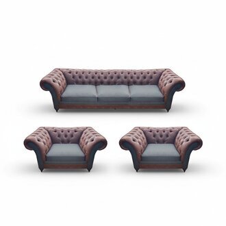 Leder Sofagarnitur 3tlg Sitzer Modern Komplett Set Polster Garnitur Chesterfield