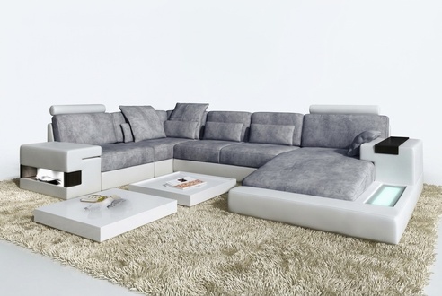Leder U Form Wohnlandschaft Polster Eckcouch Couch mit USB Leder Sofa Ecksofa