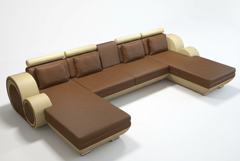 Lederecksofa + USB Ledereckcouch Garnitur XXL LiegeLedersofa Berlin U-Form Couch