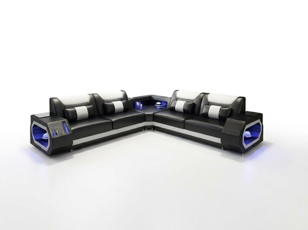 Ledersofa Couch Polster Designersofa Leder Sofas Sofa L-Form USB Soundboxen Neu