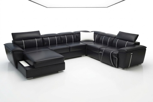 Ledersofa Couch Polster Designersofa Leder Sofas Sofa U-Form G8048 Schwarz Neu