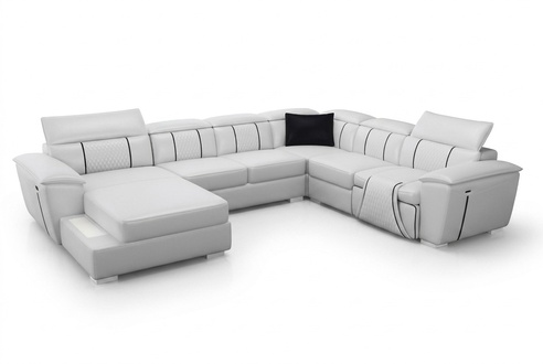 Ledersofa Couch Polster Weiß Leder Sofas Sofa U-Form Couchen Wohnlandschaft