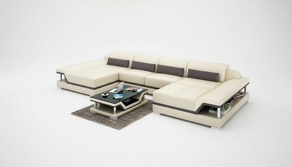 Ledersofa Couch Modern Wohnlandschaft Ecksofa Eck Garnitur Design Dekor