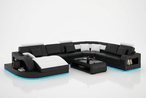 Ledersofa Couch Wohnlandschaft Ecksofa Eck Garnitur Design Modern Sofa L6015B
