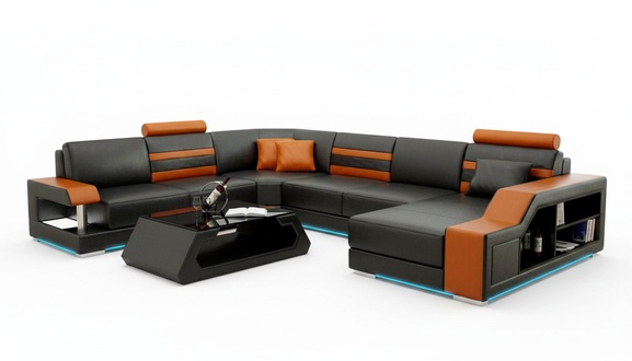 Modern Ledersofa Couch Wohnlandschaft Ecksofa Eck Dekor Design Garnitur